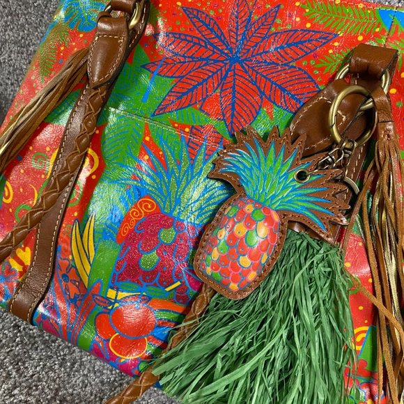 Patricia Nash Large Floral Hawaiian Print Purse Leather Pineapple Key Holder - Picture 5 of 16